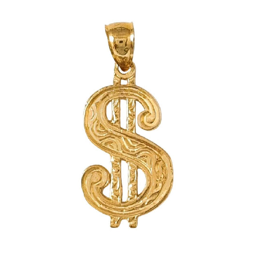 14K Yellow Gold Dollar Sign Pendant