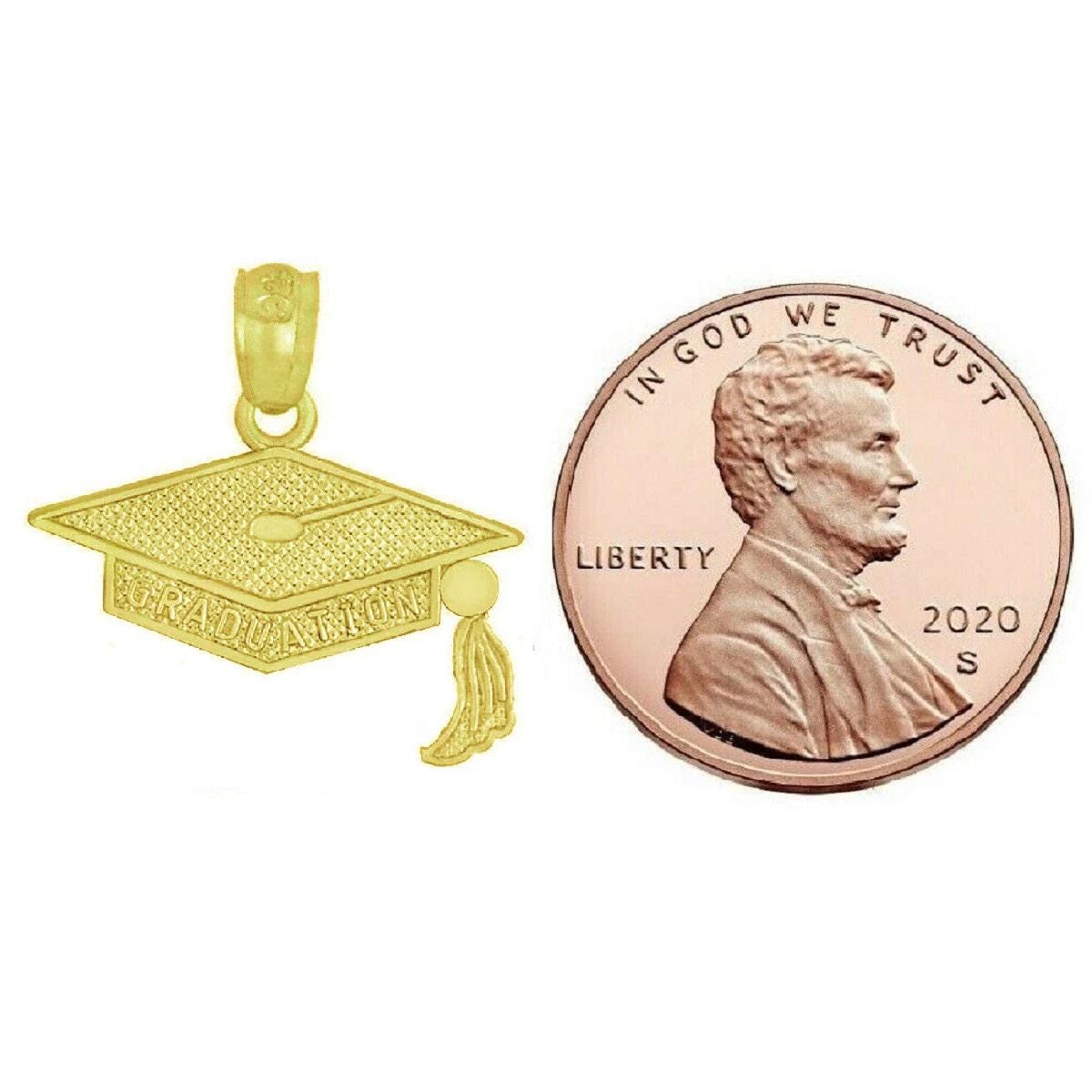 925 Sterling Silver Yellow Gold Plated 1mm Cable Chain Necklace w/ Graduation Cap Pendant Charm