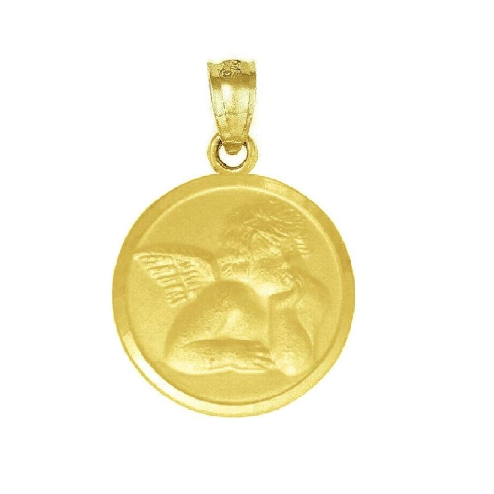 925 Sterling Silver Yellow Gold Plated 1mm Cable Chain Necklace w/ Guardian Angel Pendant Charm