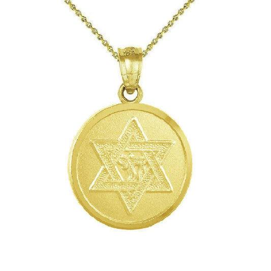 925 Sterling Silver Yellow Gold Plated Necklace w/ Star of David Chai Pendant Charm