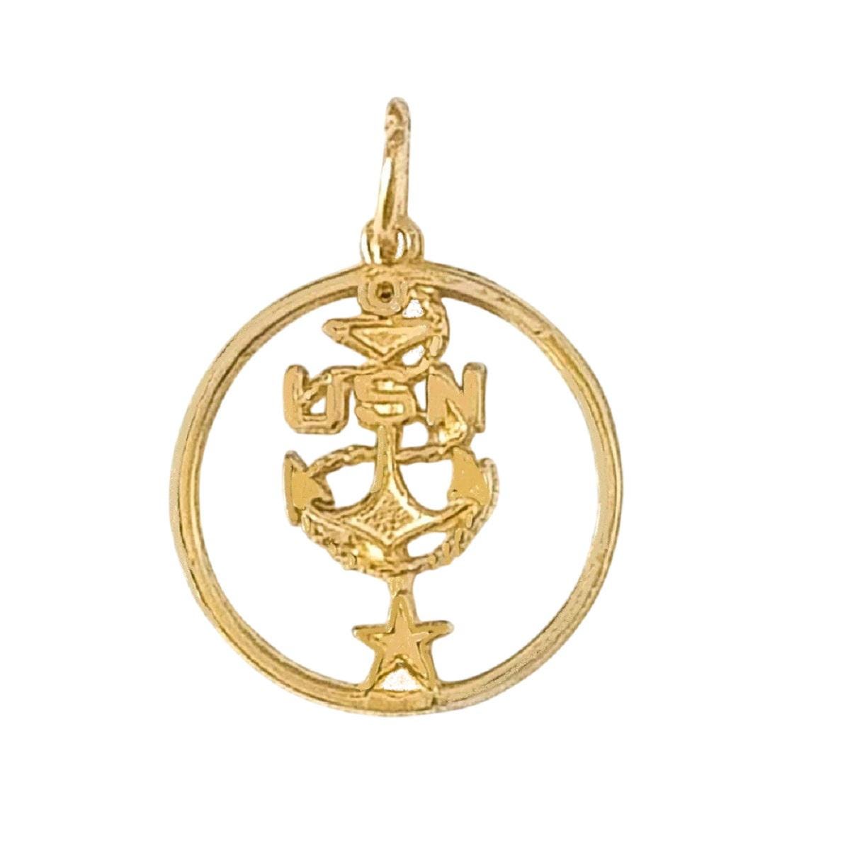 14K Yellow Gold Navy Anchor Pendant