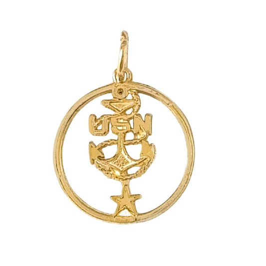 14K Yellow Gold Navy Anchor Pendant