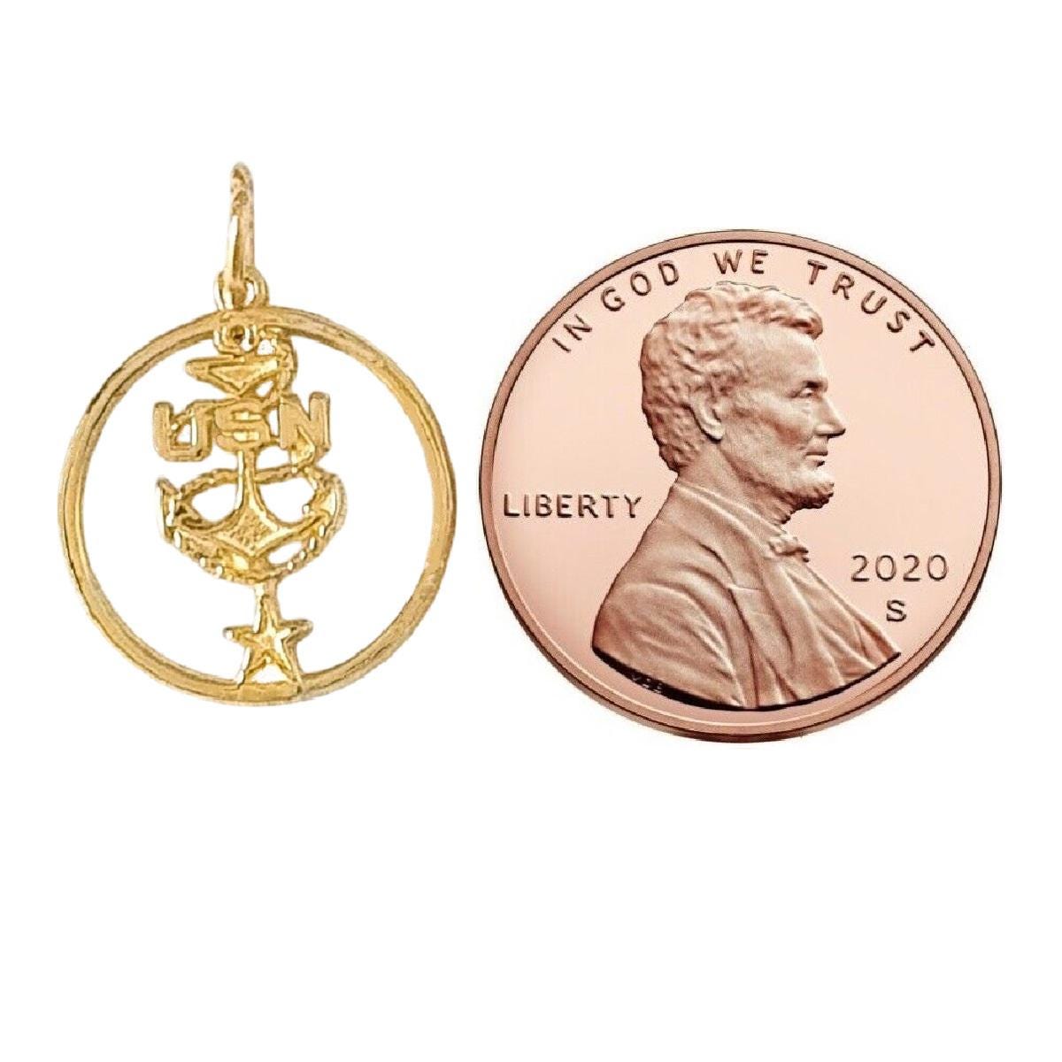 14K Yellow Gold Navy Anchor Pendant