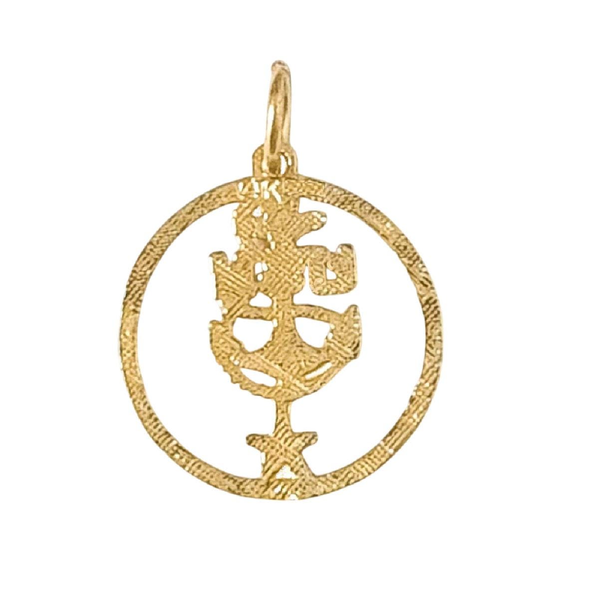 14K Yellow Gold Navy Anchor Pendant