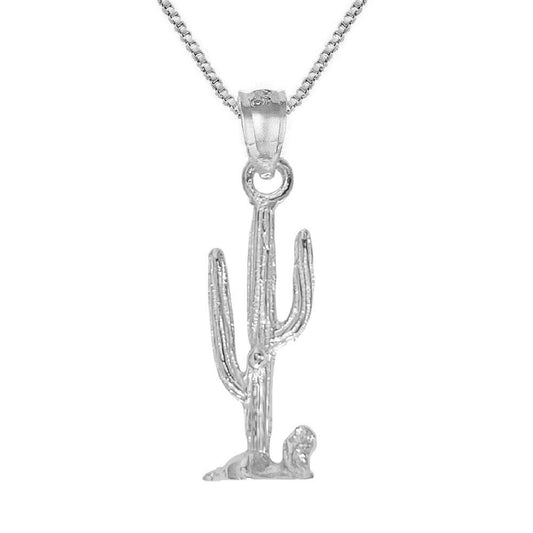 925 Sterling Silver Necklace w/ Cactus 3D Solid Pendant
