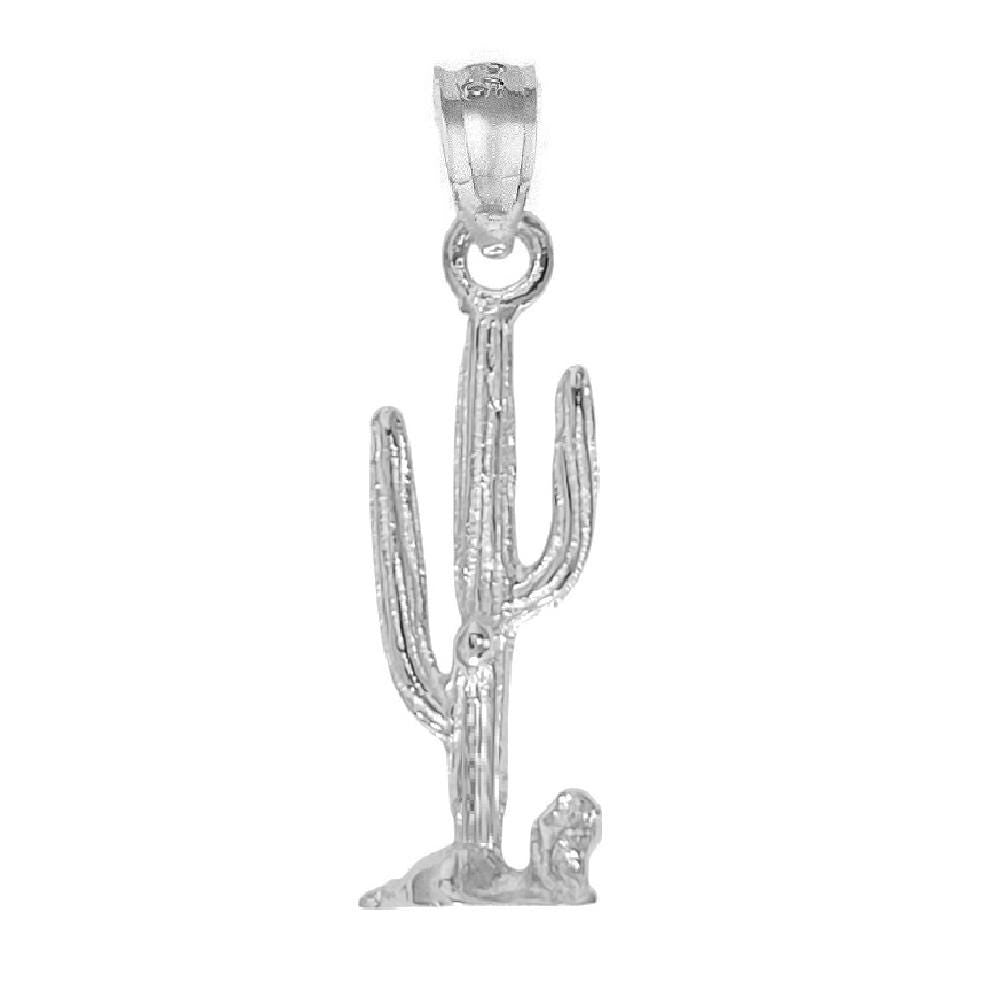 925 Sterling Silver Necklace w/ Cactus 3D Solid Pendant