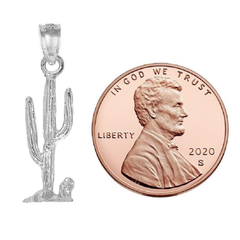 925 Sterling Silver Necklace w/ Cactus 3D Solid Pendant