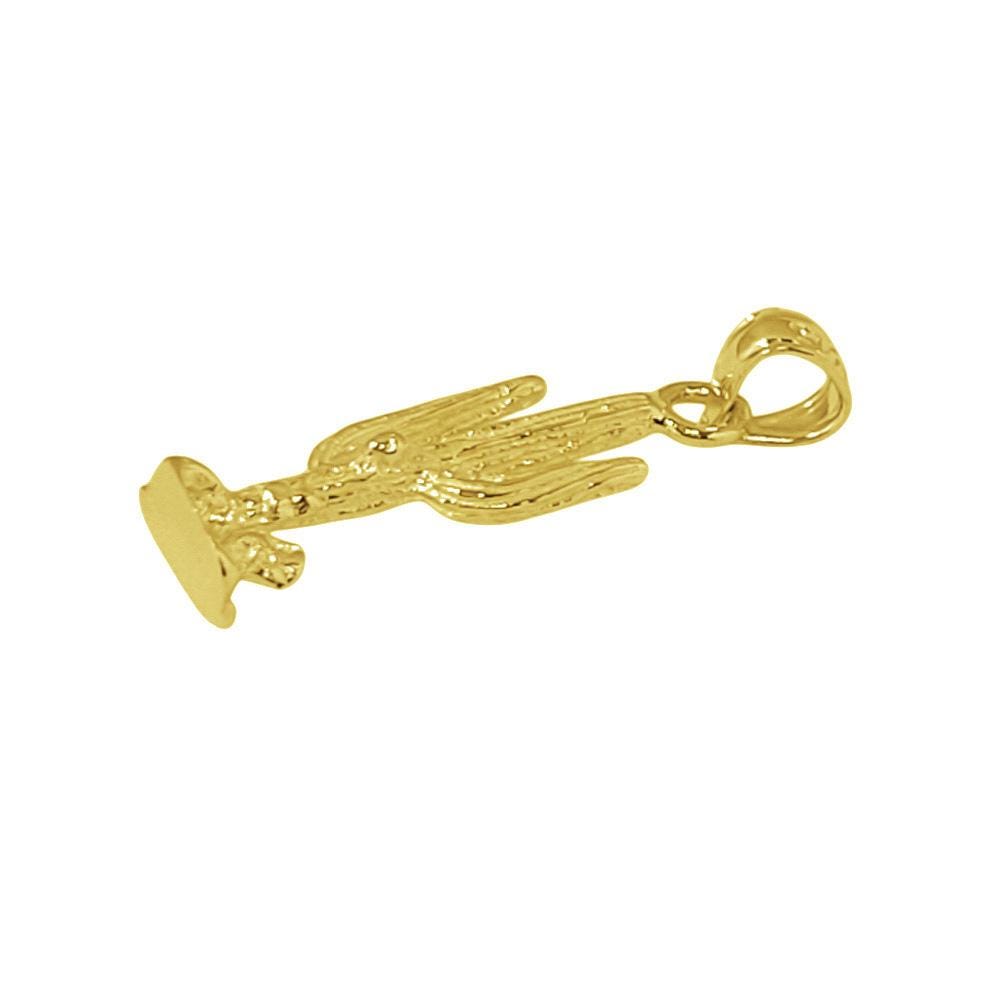 925 Sterling Silver Yellow Gold Plated Necklace w/ Cactus 3D Solid Pendant