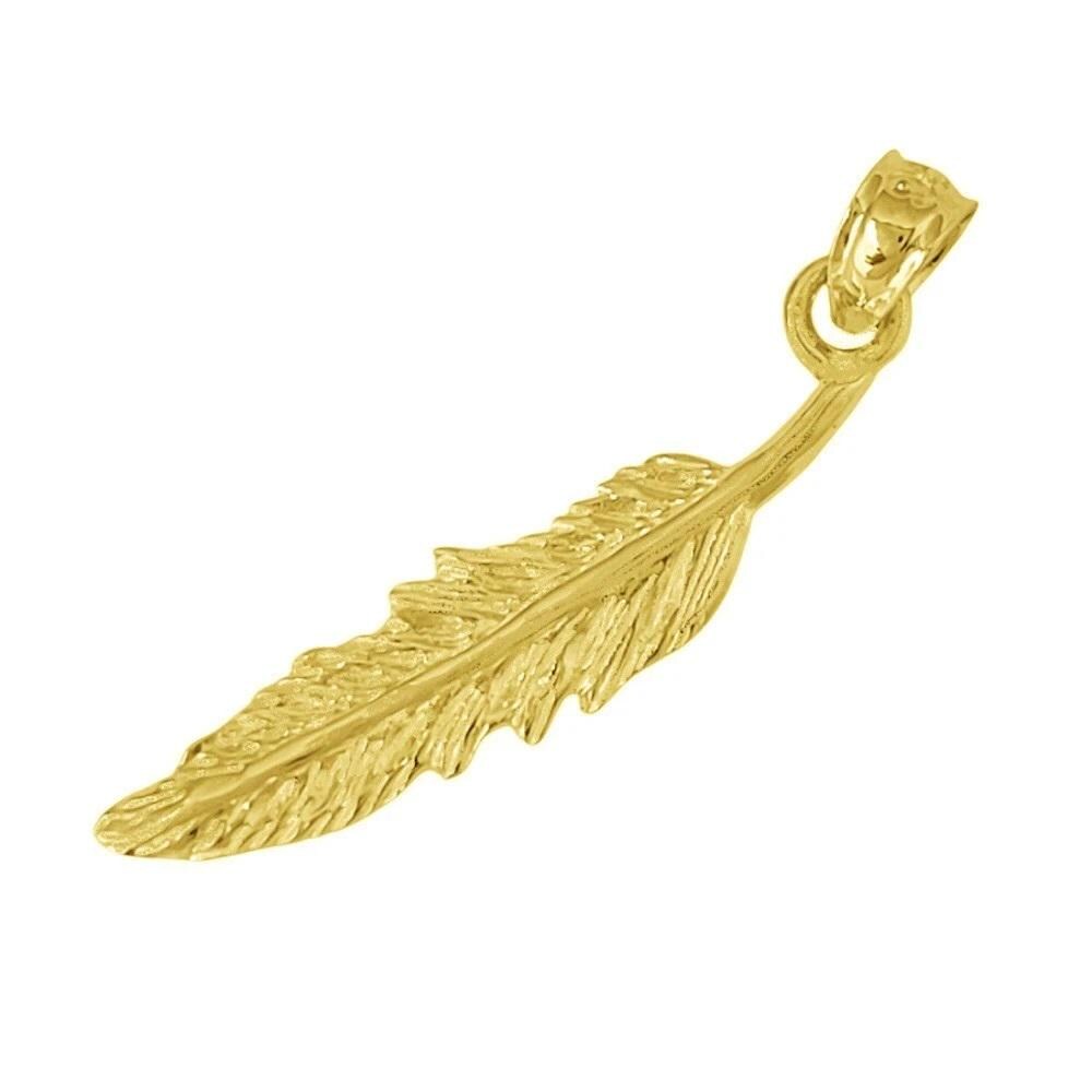 925 Sterling Silver Yellow Gold Plated Necklace w/ Feather Pendant