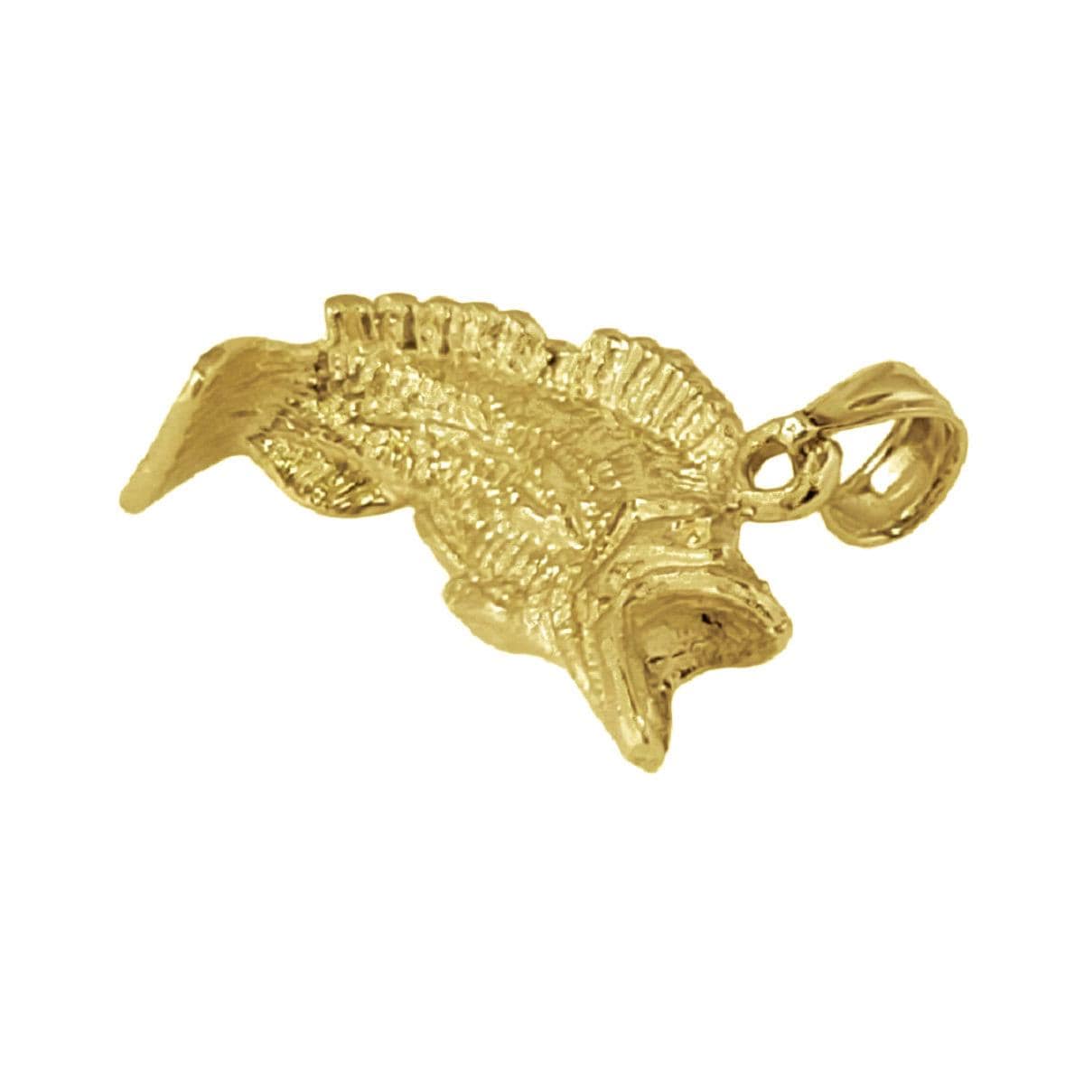 925 Sterling Silver Yellow Gold Plated Necklace w/ Bass Fish 3D Solid Pendant