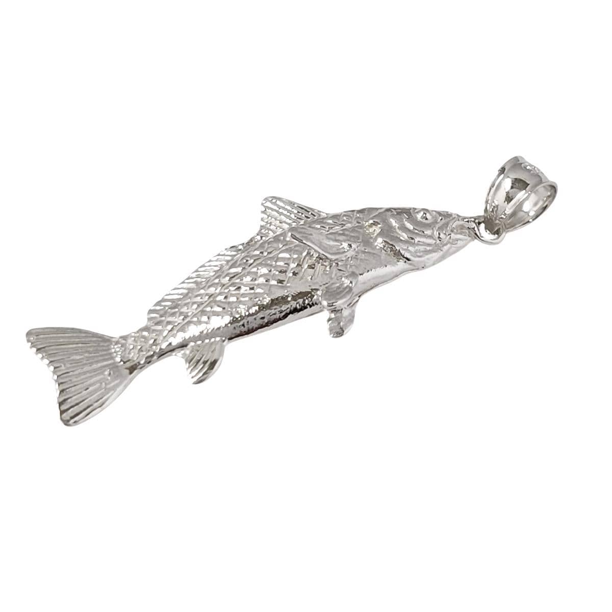 925 Sterling Silver Necklace w/ Salmon Fish 3D Solid Pendant