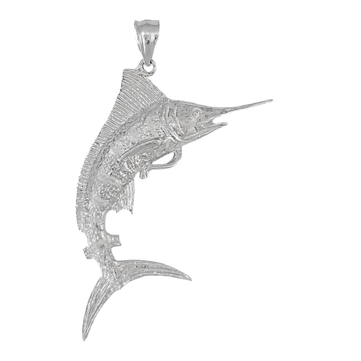 925 Sterling Silver Marlin Fish 3D (3 Dimensional) Solid Pendant
