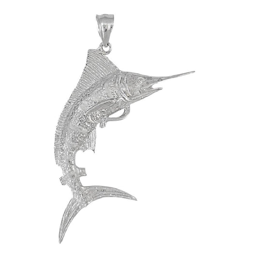 925 Sterling Silver Marlin Fish 3D (3 Dimensional) Solid Pendant