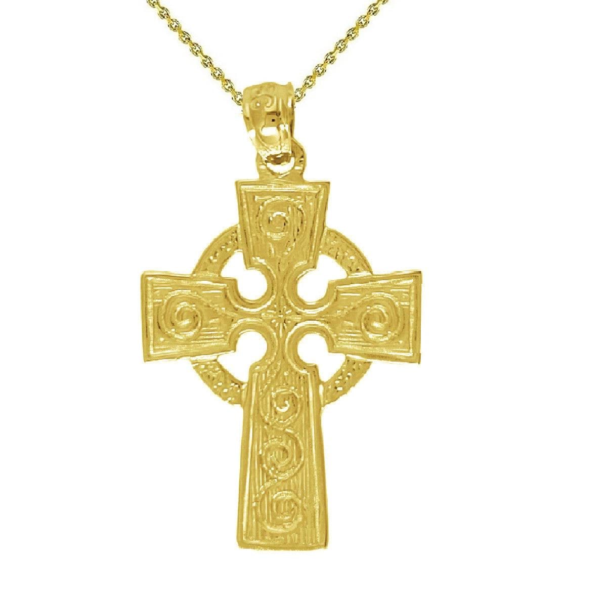 925 Sterling Silver Yellow Gold Plated Necklace w/ Celtic Cross Pendant Charm