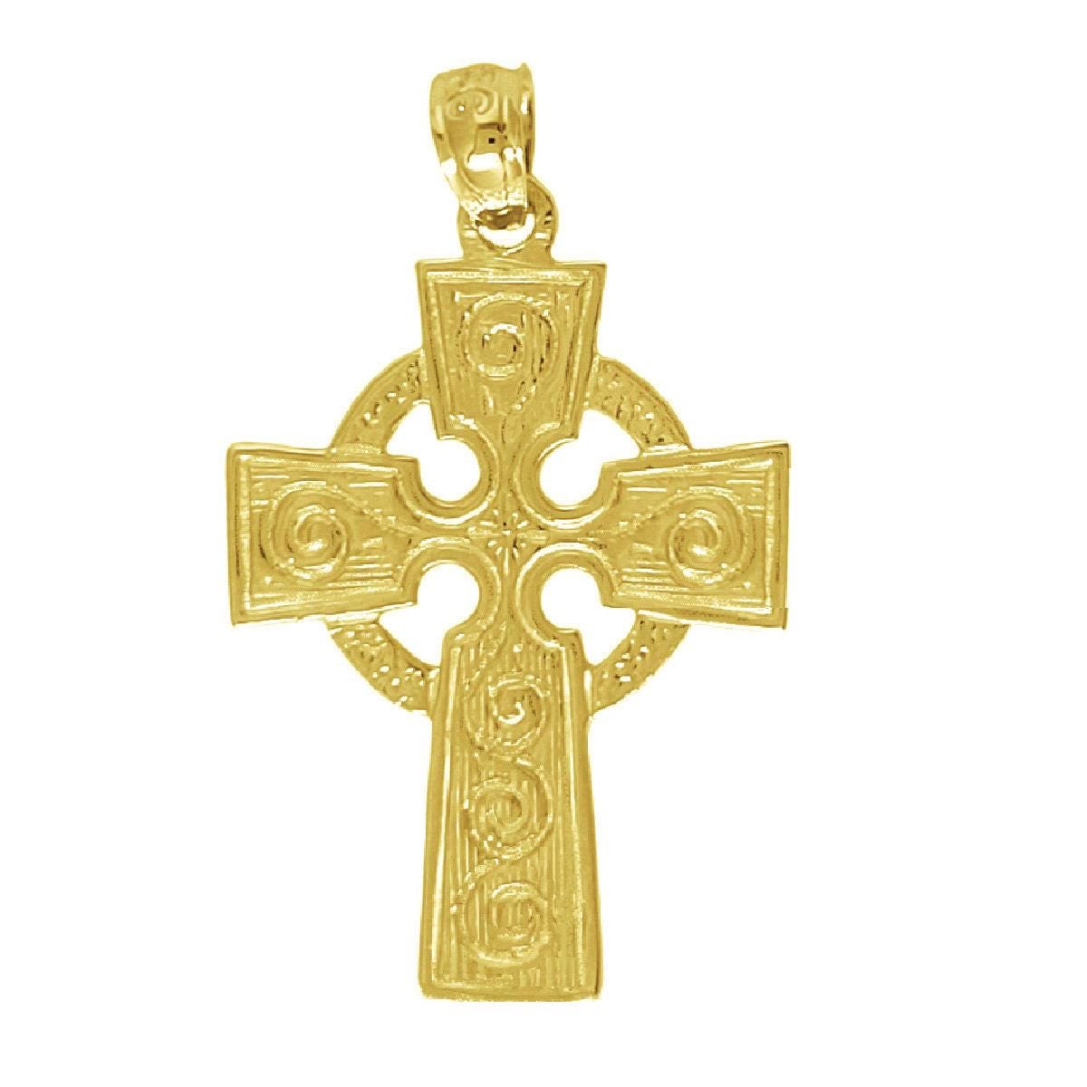 925 Sterling Silver Yellow Gold Plated Necklace w/ Celtic Cross Pendant Charm