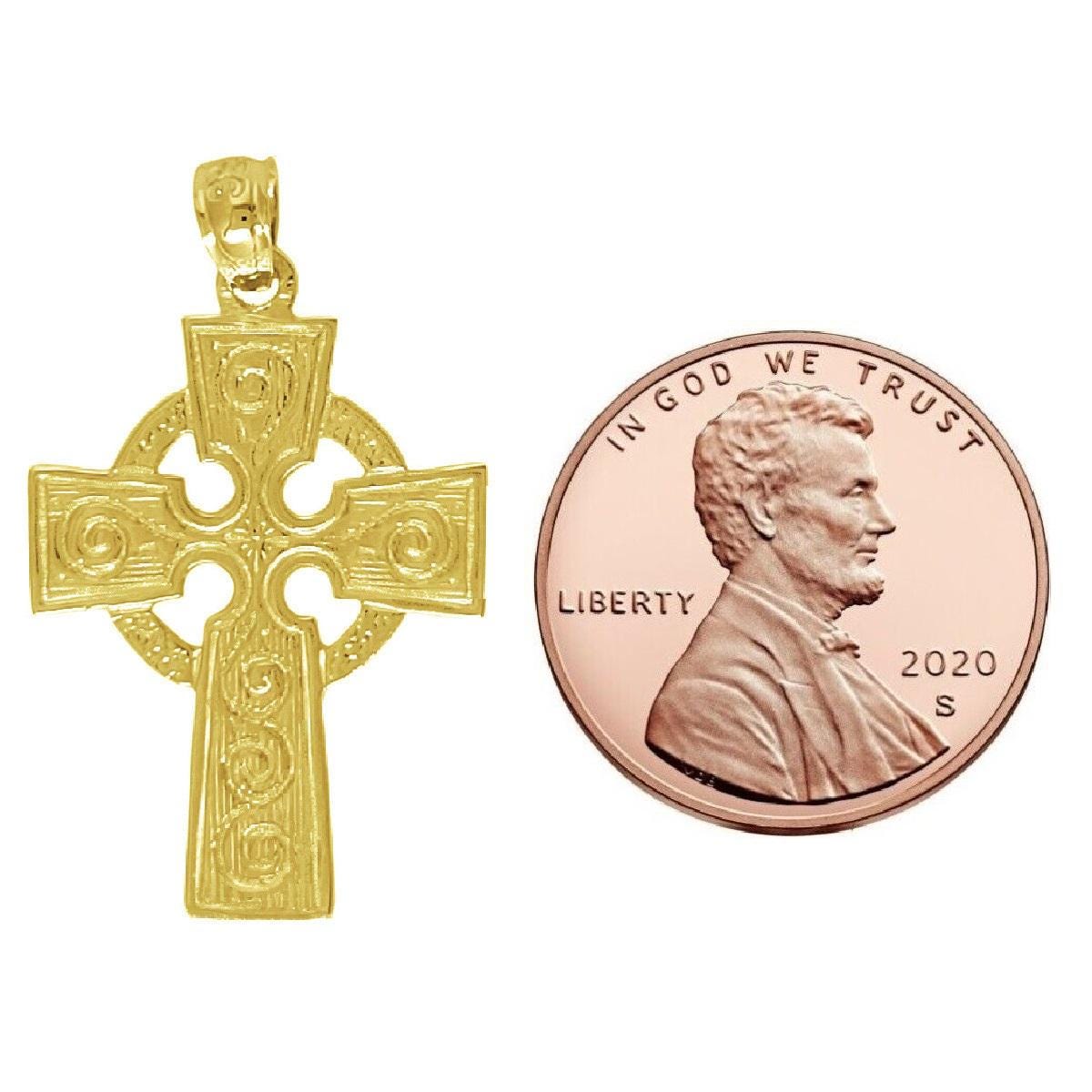 925 Sterling Silver Yellow Gold Plated Necklace w/ Celtic Cross Pendant Charm