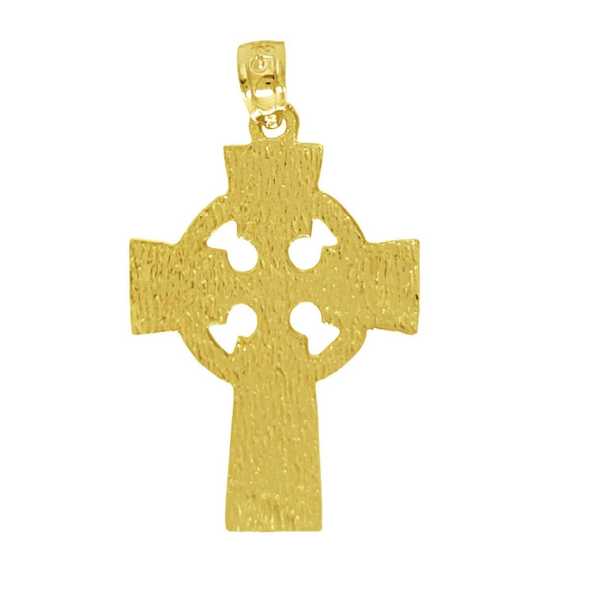 925 Sterling Silver Yellow Gold Plated Necklace w/ Celtic Cross Pendant Charm