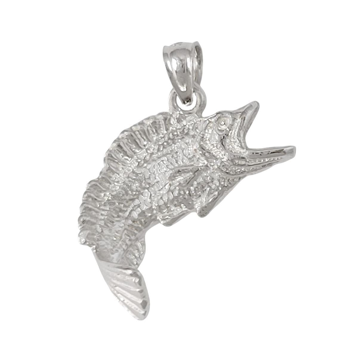 925 Sterling Silver Necklace w/ Bass Fish 3D Solid Pendant