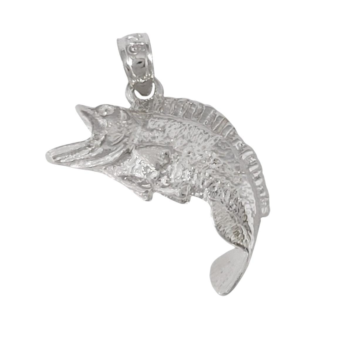 925 Sterling Silver Necklace w/ Bass Fish 3D Solid Pendant
