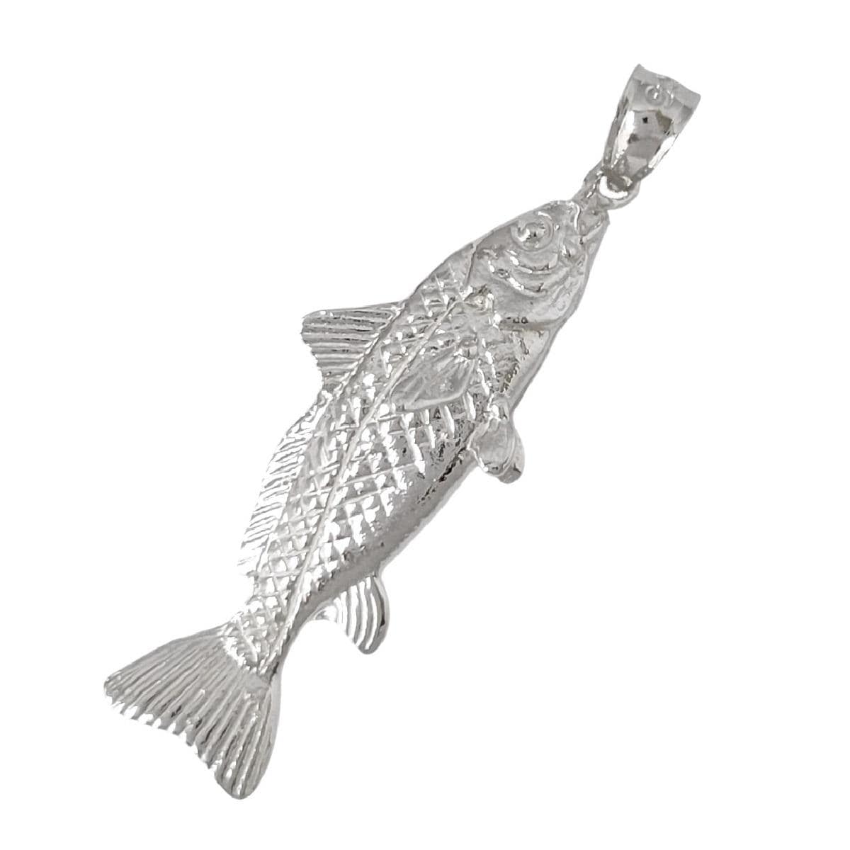 925 Sterling Silver Necklace w/ Salmon Fish 3D Solid Pendant