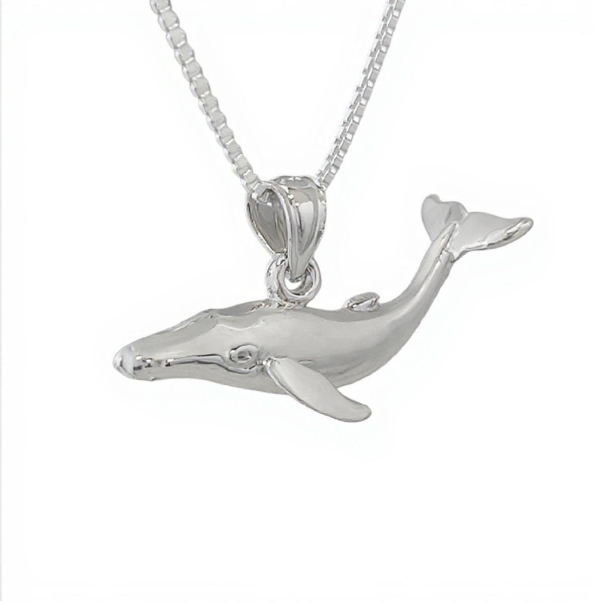 925 Sterling Silver Necklace w/ Whale 3D (3 Dimensional) Solid Pendant