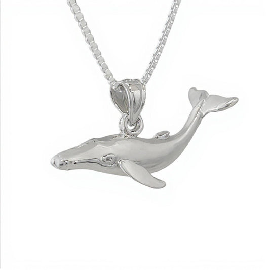 925 Sterling Silver Necklace w/ Whale 3D (3 Dimensional) Solid Pendant