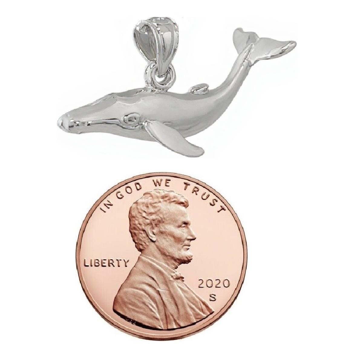 925 Sterling Silver Necklace w/ Whale 3D (3 Dimensional) Solid Pendant