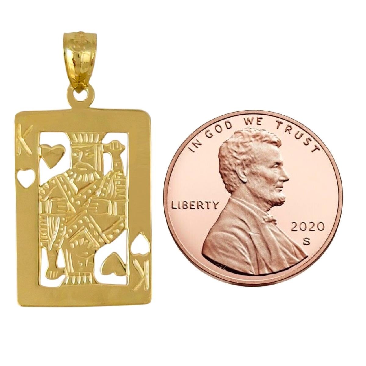 14K Yellow Gold King of Hearts Playing Card Pendant