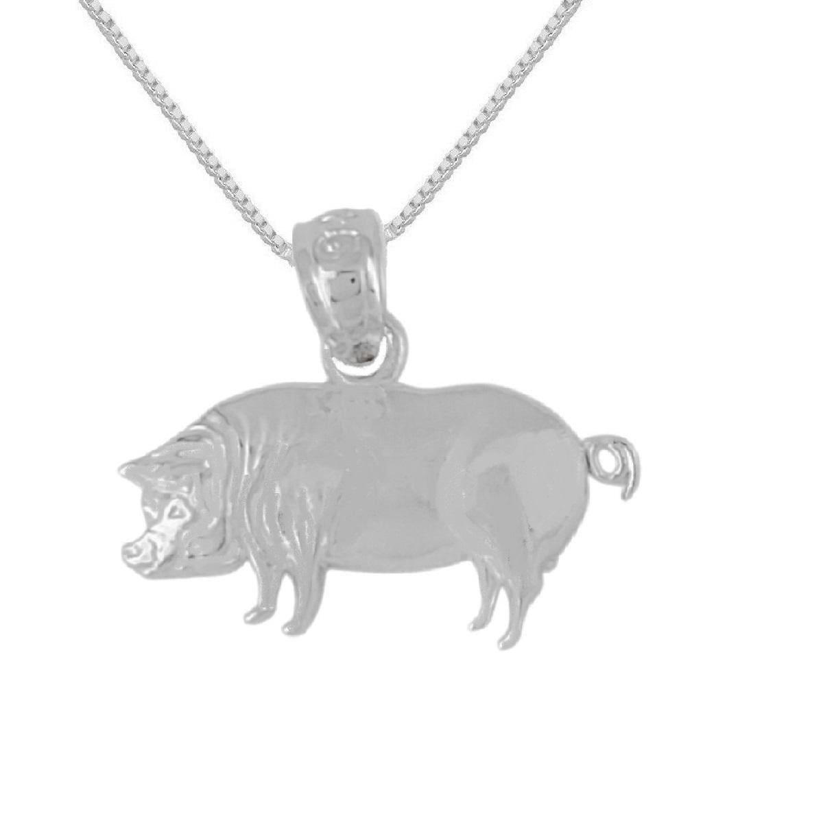 SMALL 925 Sterling Silver Necklace w/ Pig Charm Pendant
