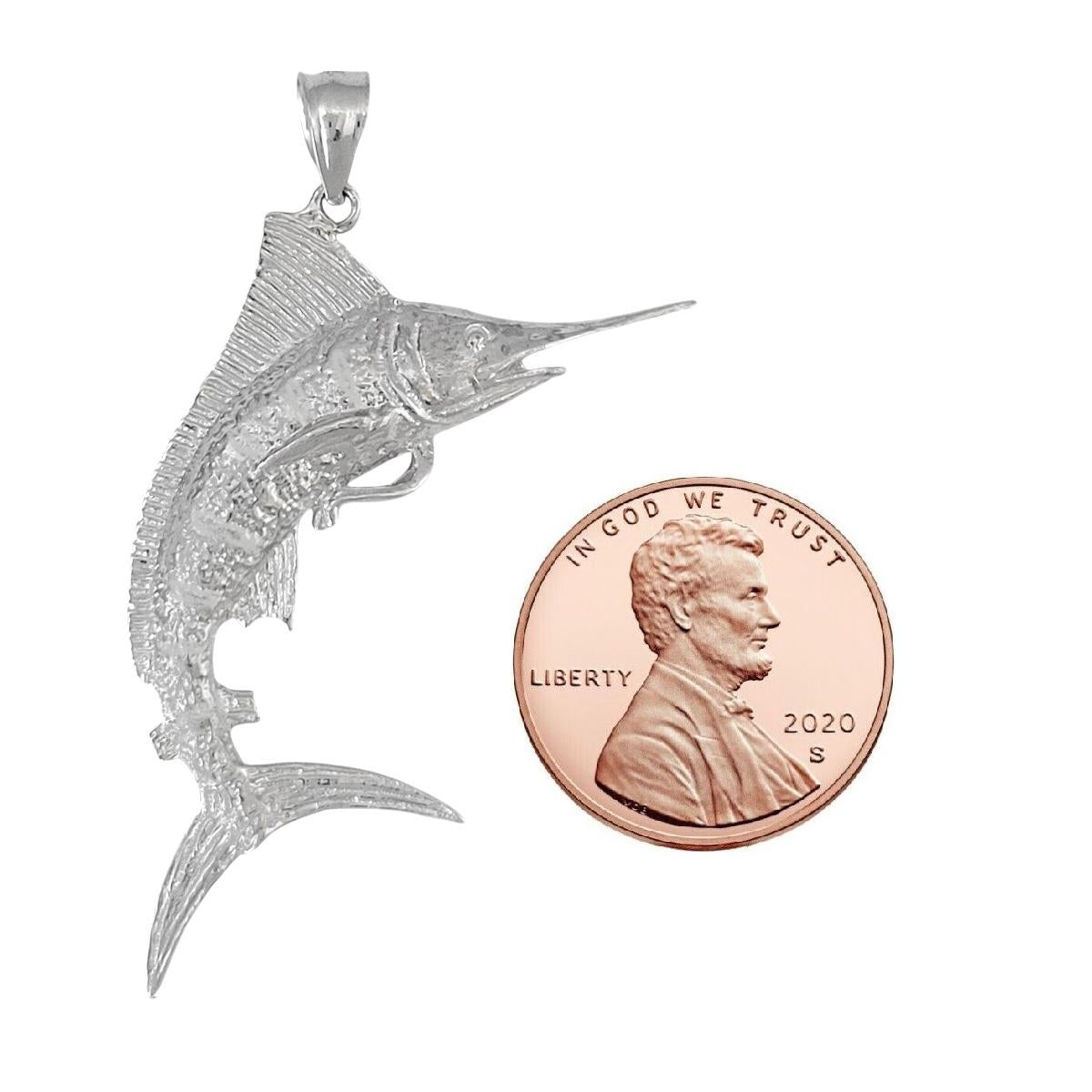 925 Sterling Silver Marlin Fish 3D (3 Dimensional) Solid Pendant