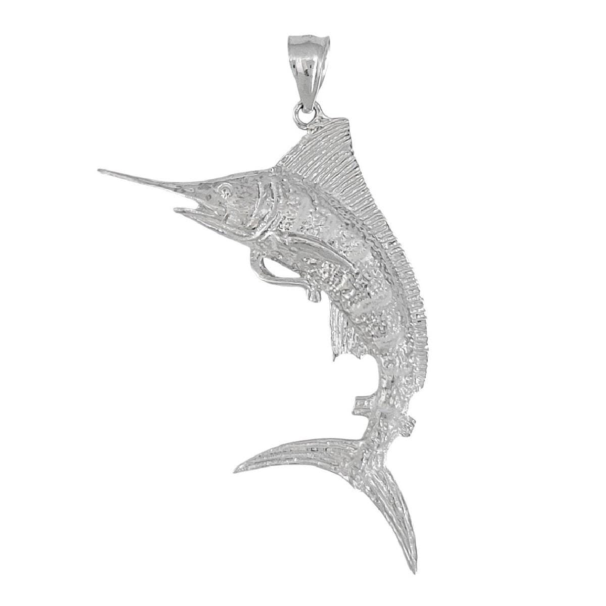 925 Sterling Silver Marlin Fish 3D (3 Dimensional) Solid Pendant