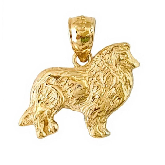 14K Yellow Gold Collie Dog Pendant
