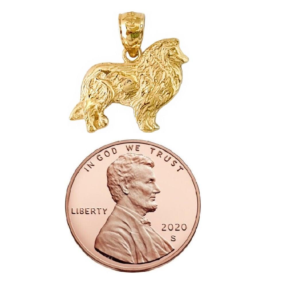 14K Yellow Gold Collie Dog Pendant