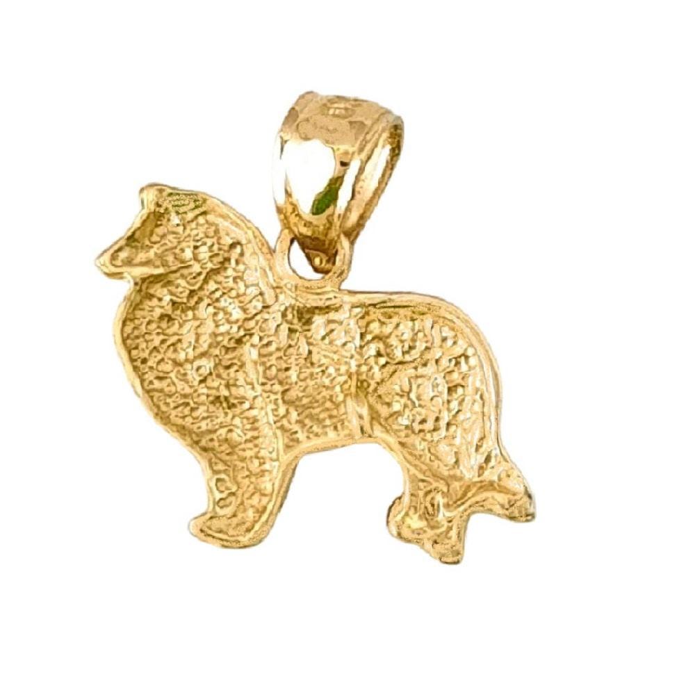 14K Yellow Gold Collie Dog Pendant