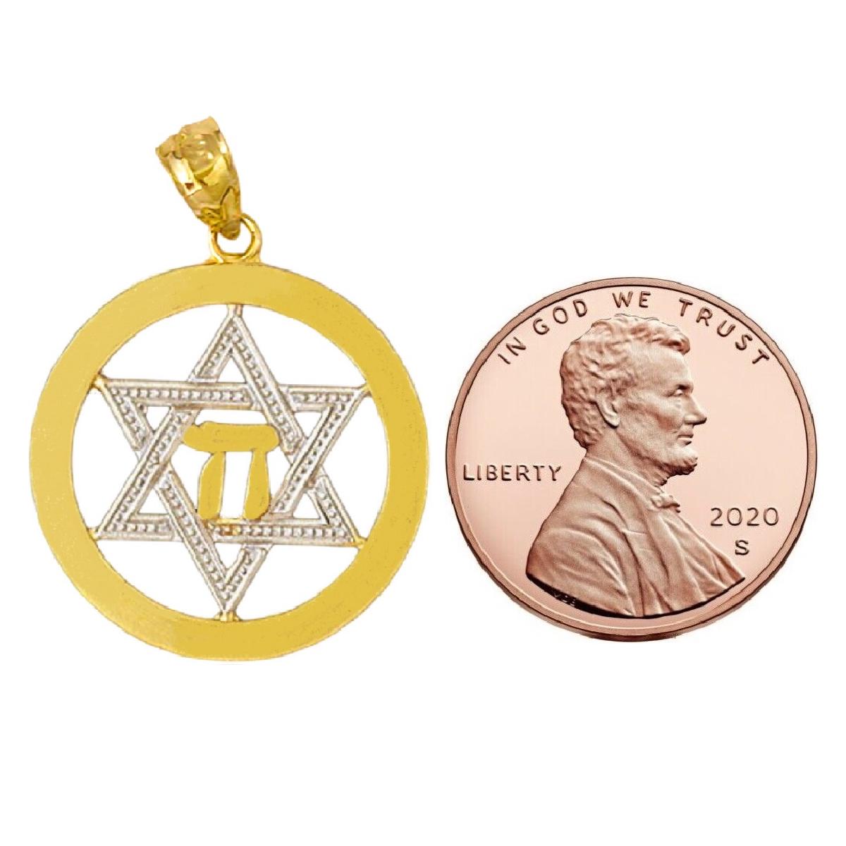 14K Yellow Gold 2-Tone Star of David with Chai Pendant