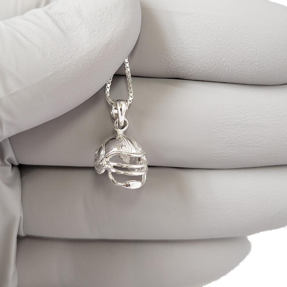 925 Sterling Silver Necklace w/ Football Helmet 3D (3 Dimensional) Pendant Charm