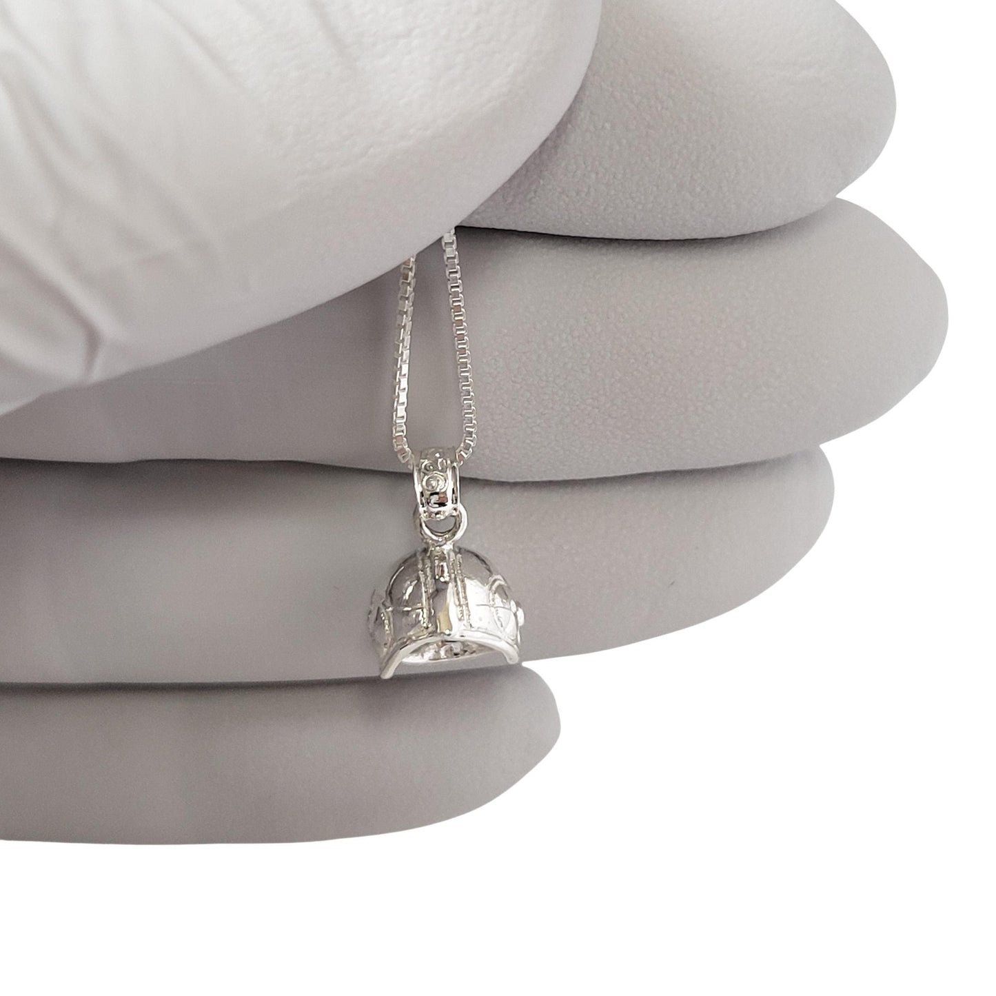 925 Sterling Silver Necklace w/ Football Helmet 3D (3 Dimensional) Pendant Charm