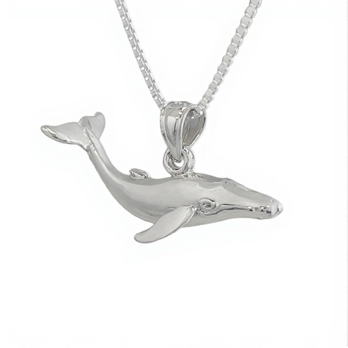 925 Sterling Silver Necklace w/ Whale 3D (3 Dimensional) Solid Pendant