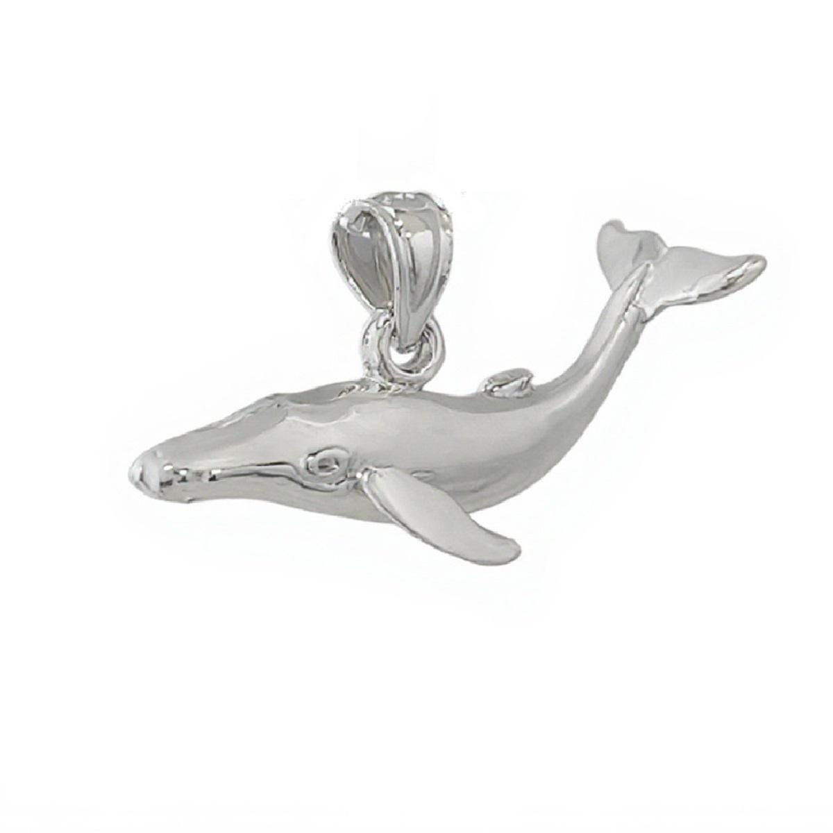 925 Sterling Silver Necklace w/ Whale 3D (3 Dimensional) Solid Pendant