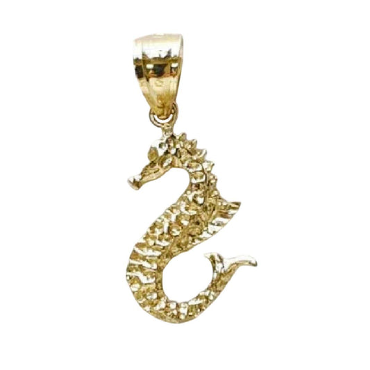 14K Yellow Gold Seahorse 3D (3 Dimensional) Solid Pendant