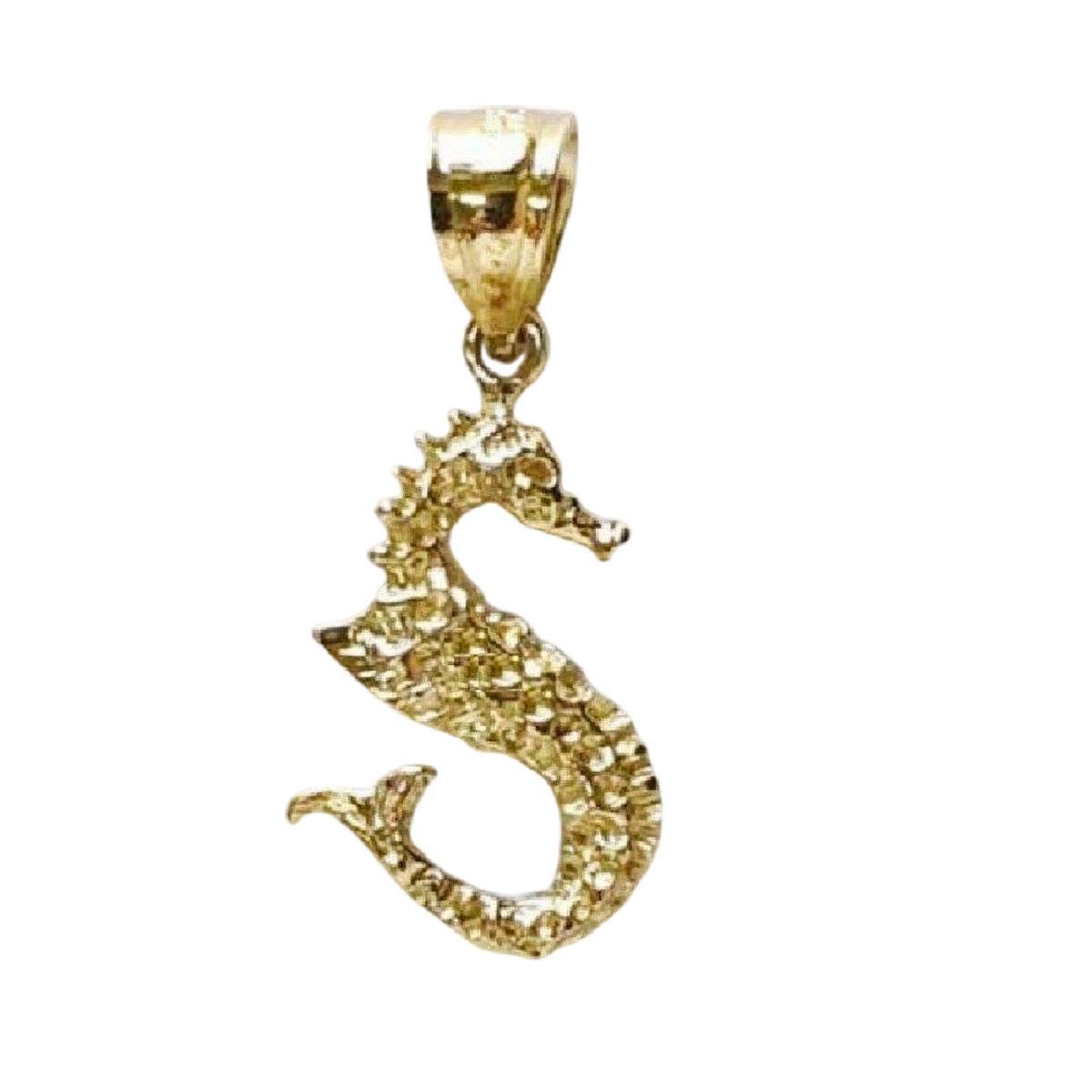 14K Yellow Gold Seahorse 3D (3 Dimensional) Solid Pendant