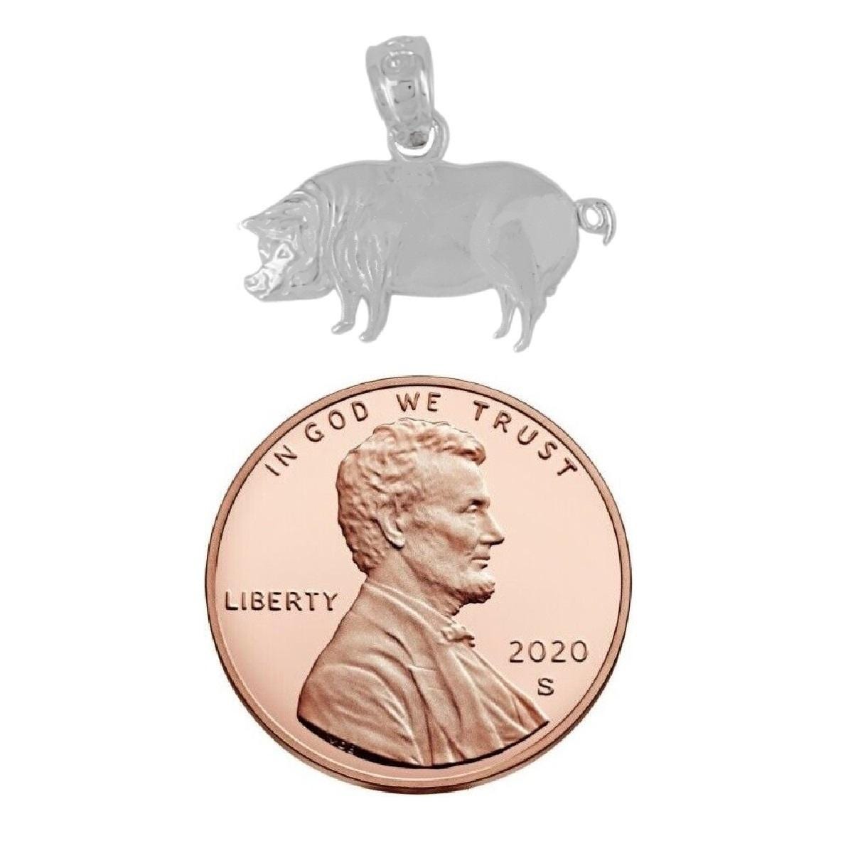 SMALL 925 Sterling Silver Necklace w/ Pig Charm Pendant