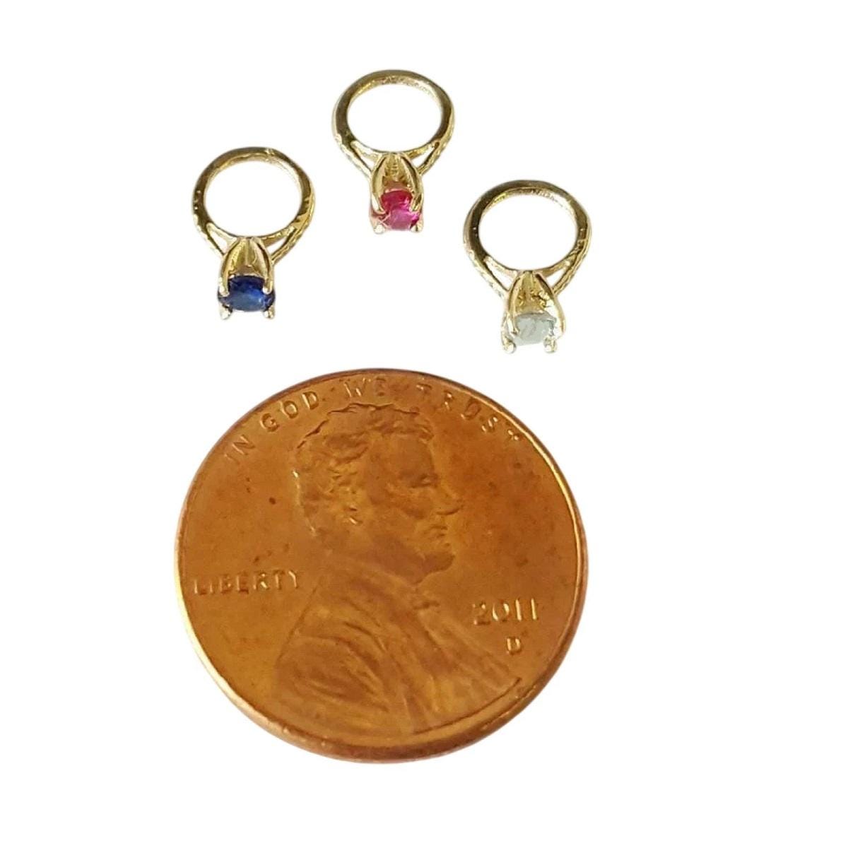 Real 14K Yellow Gold Small Ring Charm Pendant w/ Pearl or Birthstone Colored Cubic Zirconia Stone