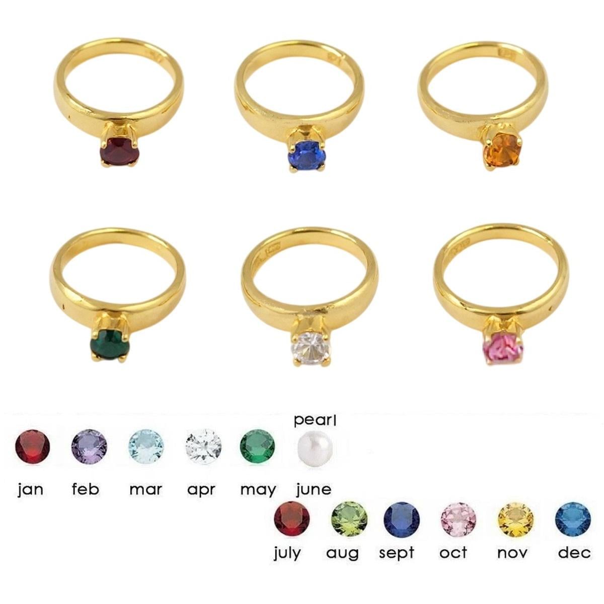 Sterling Silver Yellow Gold Plated Ring Pendant Charm w/ Birthstone Monthly-Colored CZ Stone or Pearl