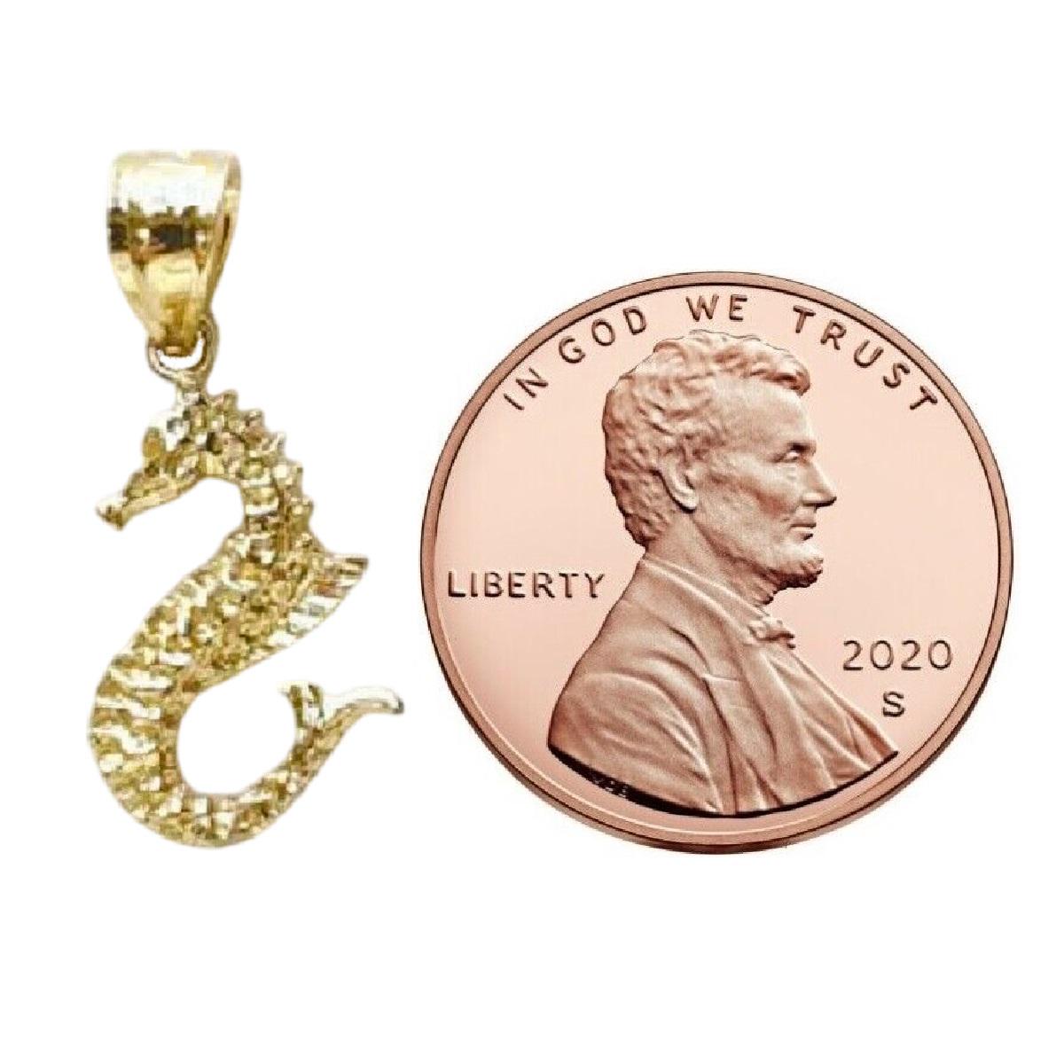 14K Yellow Gold Seahorse 3D (3 Dimensional) Solid Pendant