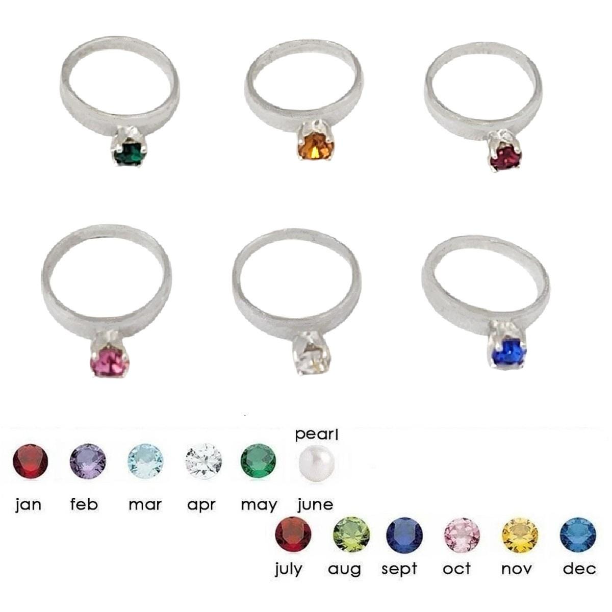 Sterling Silver Birthstone Ring Pendant Charm w/ Colored CZ Stone or Pearl