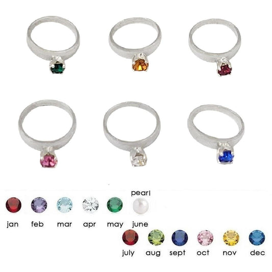 Sterling Silver Birthstone Ring Pendant Charm w/ Colored CZ Stone or Pearl