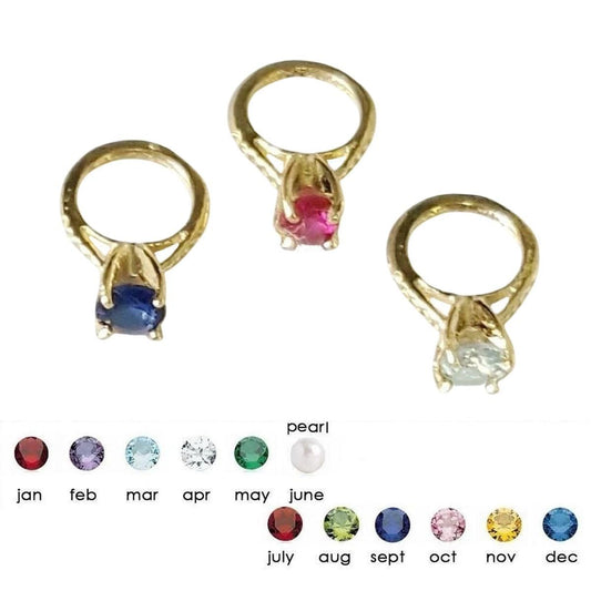 Real 14K Yellow Gold Small Ring Charm Pendant w/ Pearl or Birthstone Colored Cubic Zirconia Stone