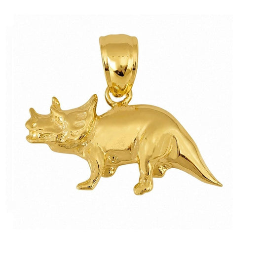 14K Yellow Gold Triceratops Dinosaur Pendant