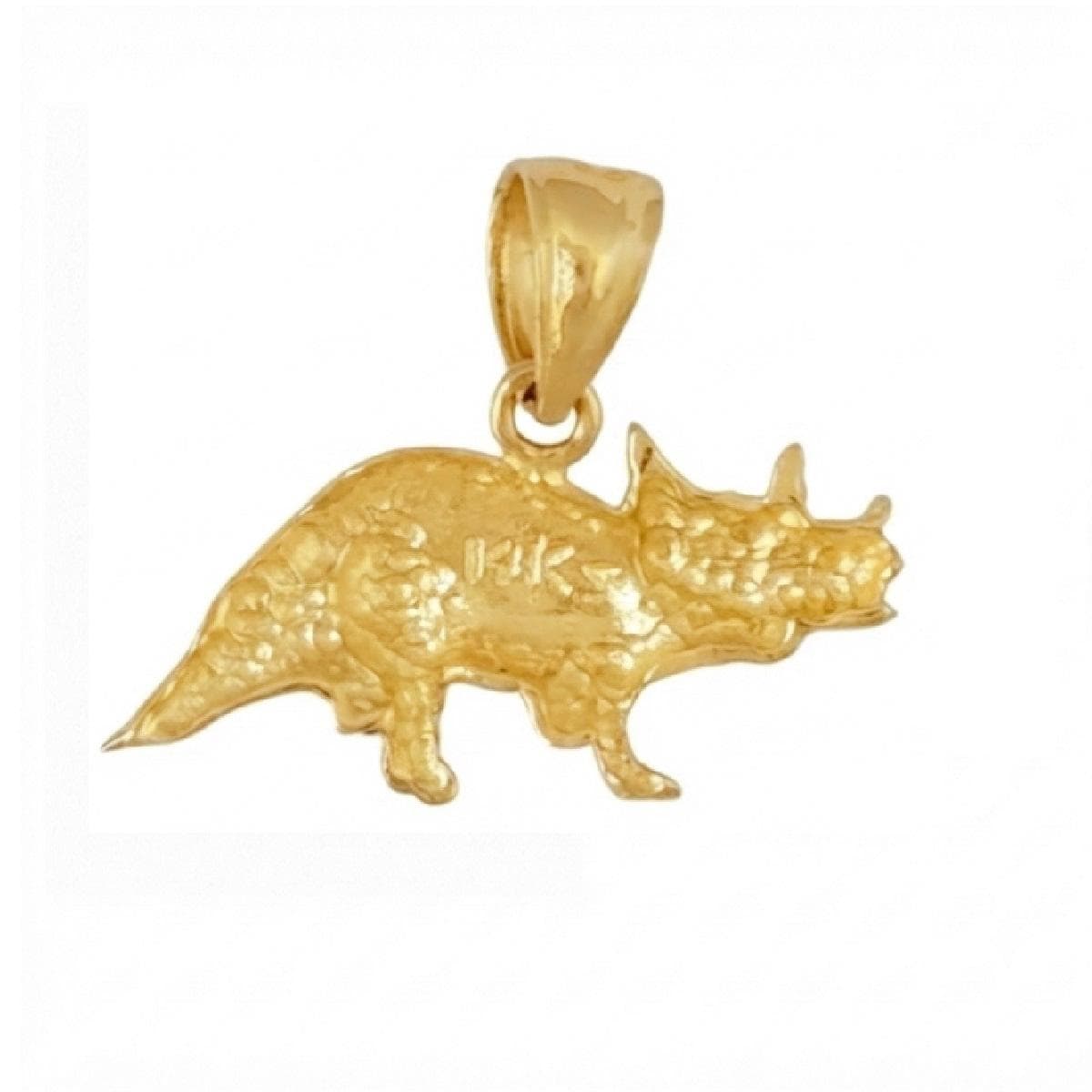 14K Yellow Gold Triceratops Dinosaur Pendant